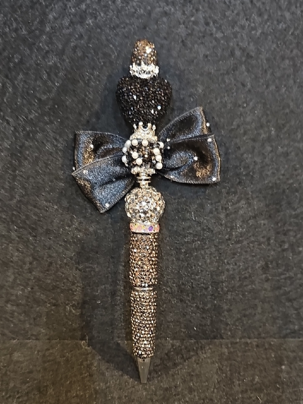Black Rhinestone Bow Statement Pen | Glam Beaded Ink Pen | Elegant Gift